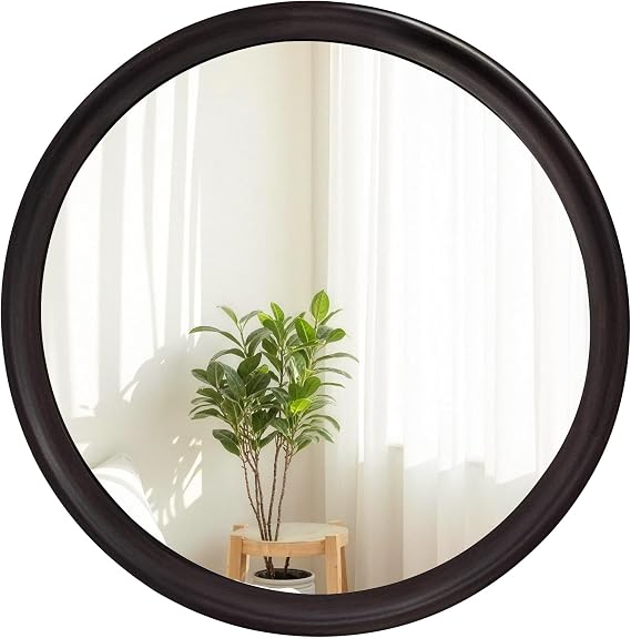 CULER Round Wall Mirrors 24 Inch with Wood Grain Pattern for Bathroom