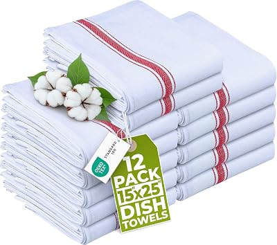 Utopia Towels Red Dish Towels [12 Pack - 15 x 25 Inches] 100% Ring Spun Cotton Highly Absorbent & Reusable Cleaning Bar, Tea, Kitchen and Dishcloths Set - 200 GSM