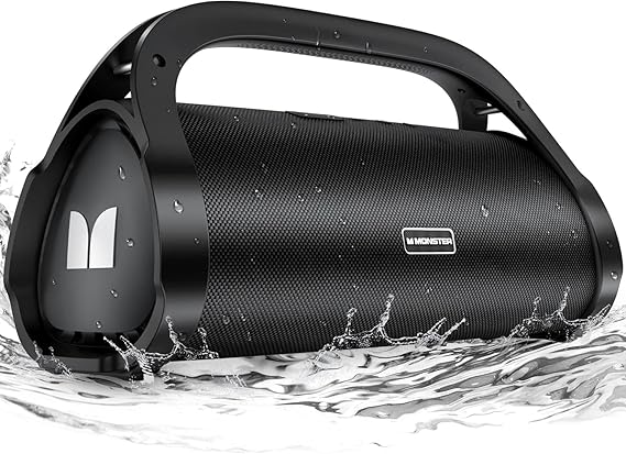 Monster Adventurer Max Boombox Bluetooth Speaker, IPX7 Waterproof Outdoor Speakers with Double Subwoofer, 100W Stereo Sound and Rich Bass, Wireless Speakers for Home, Party, Beach