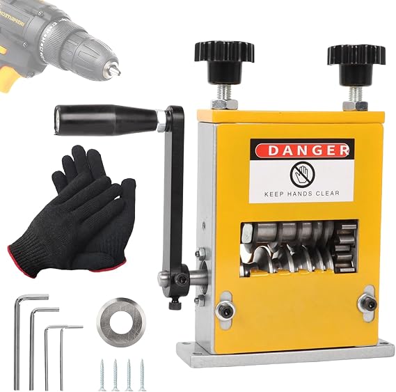 Wire Stripper, Manual Wire Stripper Machine, Cable Stripper Machine with 1 Pair Gloves & 1 Blade, Portable Hand Crank or Drill Powered Copper Wire Stripping Machine for 1-17mm Cable