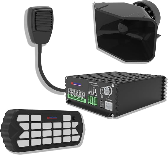 200W Siren Bundle Elite - 200W Emergency Police Siren Kit [120-130dB Compact Speaker] [Hands-Free Air Horn] [PTT Mic] Warning PA System for Emergency Vehicle Trucks Cars