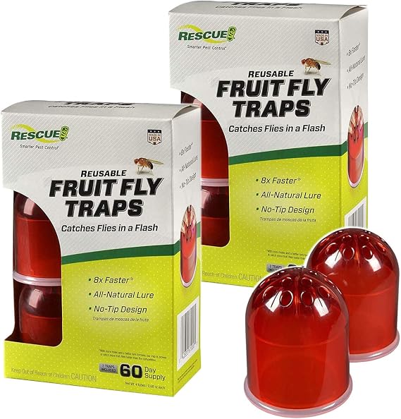 RESCUE! Reusable Indoor Fruit Fly Traps with Non-Toxic Liquid Attractant - 2 Traps, 2-Pack (4 Traps)