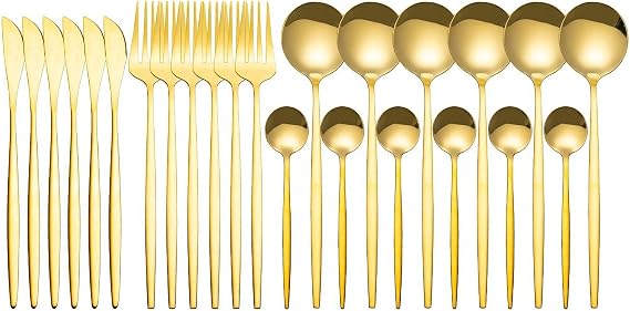 24 Piece Gold Cutlery Set for 6 People Stainless Steel