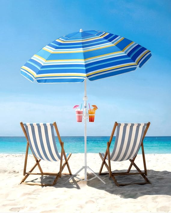 paramondo 6.5FT Beach Umbrella with Sand Anchor, Summer Carnival