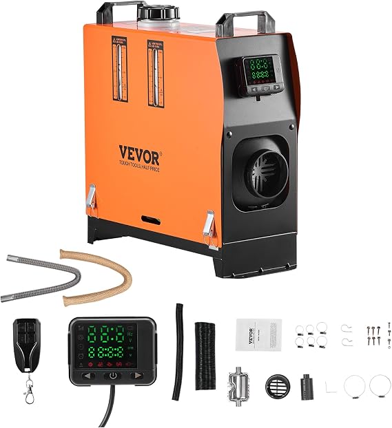 VEVOR 8KW Diesel Heater All in One, DC12-24V, Fast Heating Diesel Air Heater with Remote Control and Color Digital Display, Low Noise, Voice Announcement, for RV, Truck, Camper, Van, Boat and Trailer