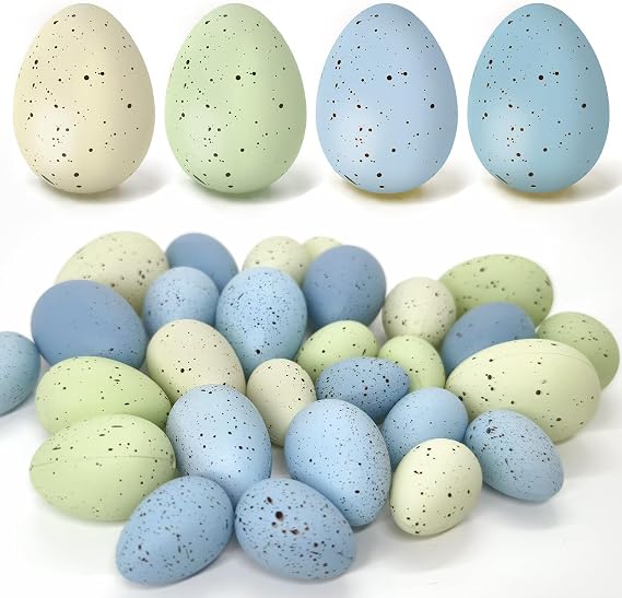 Kidum 36 Pcs Easter Speckled Eggs Vase Filler Plastic Speckled Eggs Faux Eggs for Decoration Bowl DIY Spring Displays and Easter Decorations Vase Decorating