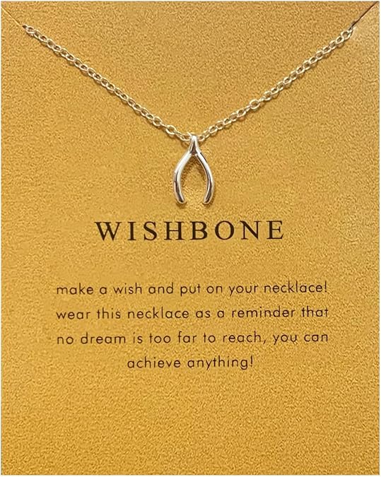 Wishbone Pendant Necklace, Good Luck Dainty Jewelry Inspirational Gifts for Women