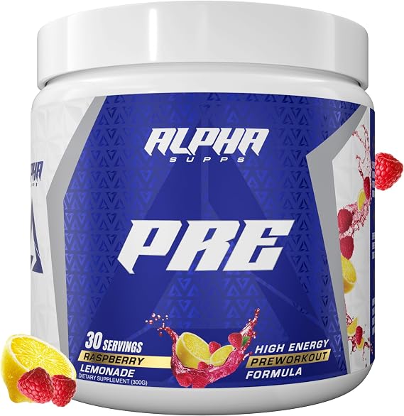 Alpha Supps Pre, Pre-Workout Powder for Men & Women, Back to Basics Preworkout Formula for Fitness & Gym Training Athletes - Boost Energy, Focus & Performance (30 Servings, Raspberry Lemonade)