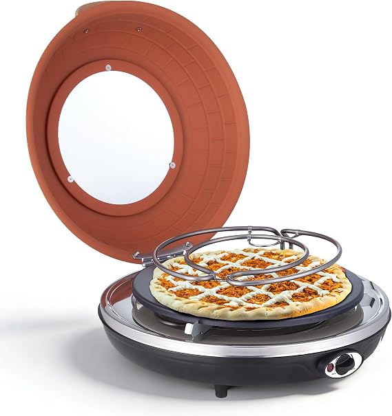 Electric Pizza Oven - 12-Inch Indoor Pizza Ovens Countertop - 1200W Pizza Maker Heats up to 800 F by Ceramic Stone, Temperature Control, Viewing Window, PM-05