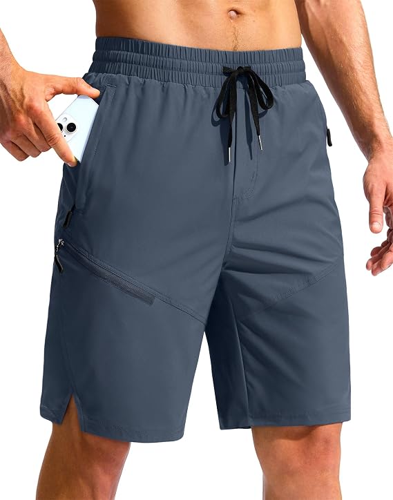Pudolla Men's Swim Trunks with Liner Quick Dry 9" Swim Shorts 3 Zipper Pockets Bathing Suit for Men