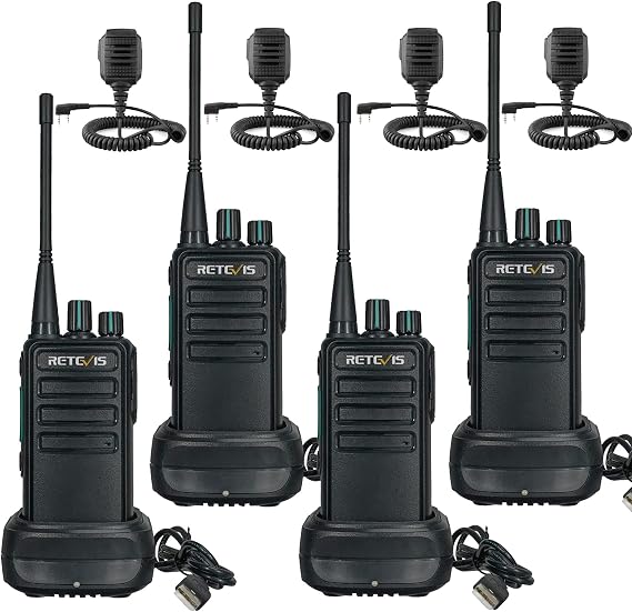Retevis RB629 Radios Robust Frequency Binding with One Click VOX Emergency Alarm 1100 mAh Radios PMR446 with Speaker Microphone for Construction Site Contractor (Pack of 4 Black)