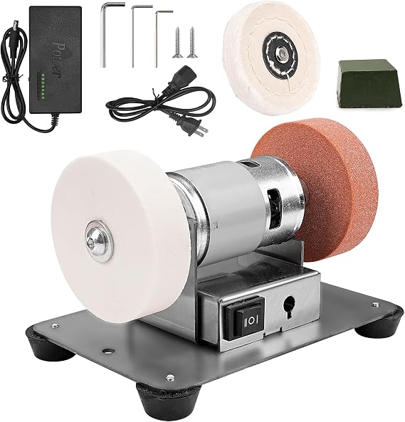 Mini Bench Grinder 3 Wheels, Benchtop Polisher Buffer for Jewelry