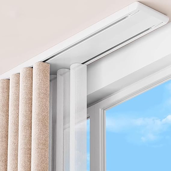 Double Row Curtain Track Ceiling Mounted, Silent Aluminum Heavy Duty Curtain Track System, Sliding Rails for Curtains, Living Room, Bedroom, Room