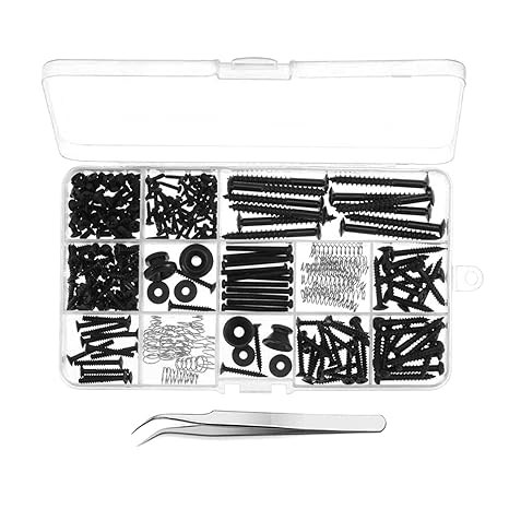 254-Piece Guitar Screw Kit 9 Types for Bridge Pickup and Pickguard | elbow tweezers included, neck plate and switch screws, electric guitar DIY repair, 9 assorted types, tuner hardware set