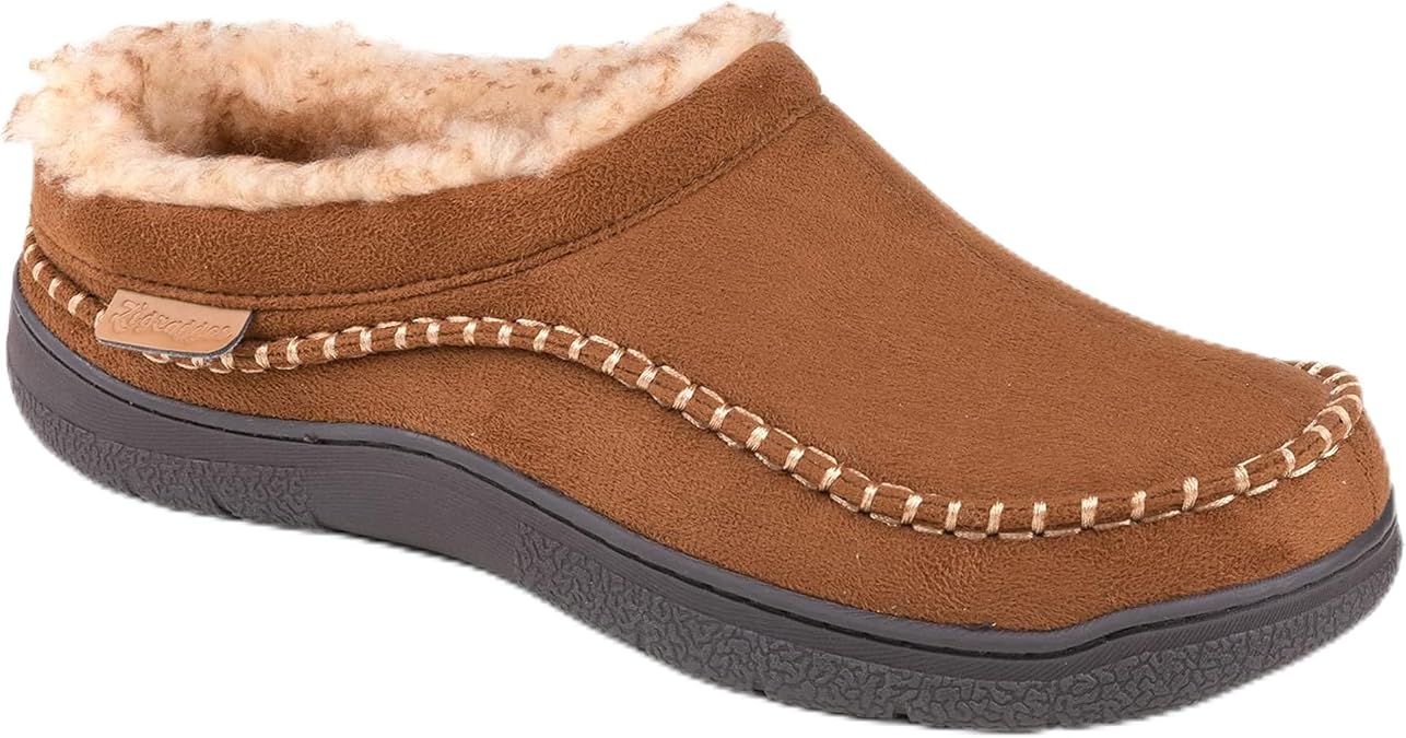 Zigzagger Men's Slip On Moccasin Slippers, Indoor/Outdoor Warm Fuzzy Comfy House Shoes, Fluffy Wide Loafer Slippers,Cold Tawny, 9-10 & 10.5 D(M) US
