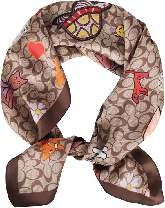 EXTREE Fashion Silky Satin Headscarf for Women Girls: Exquisite Pattern Lightweight Silk Graceful Scarfs 27.5 x 27.5 inches