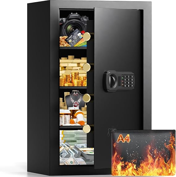 7.0 cu ft Large Safe Box for Home & Office | 27.56"H Anti-Theft Safety Box | Double Safer - Add A4 Fire Waterproof Bag | Combination Lock & Removable Shelf | Security Document Safe for Valuable Medicine