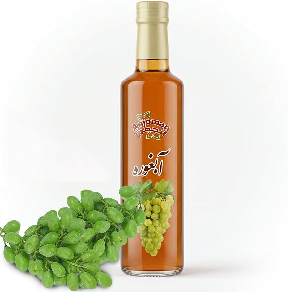 Anjoman Verjuice 500ml – Premium Sour Grape Juice (Ab-Ghoureh) – Natural Tart Cooking Ingredient & Acidulant for Salad Dressings, Meat Marinades & Mediterranean Stews – 500ml Glass Bottle