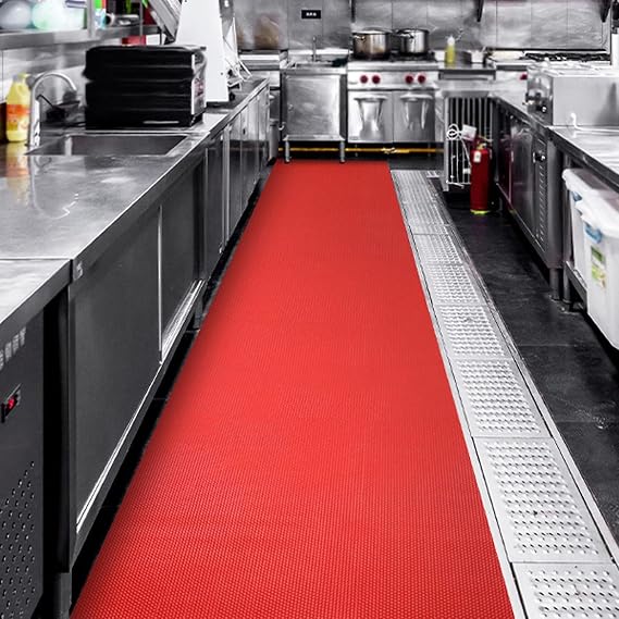 WLWLEO Drainage Non Slip Wet Area Floor Mat Commercial Soft PVC Waterproof Mat 3x10 Ft Splash Drain Flooring Mats for Swimming Pool Bathroom Restaurant Kitchen Patio,Red,0.93M