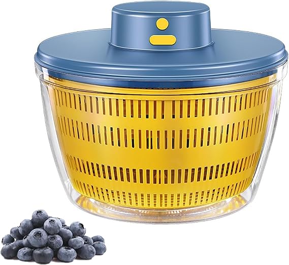 ERICAT Electric Lettuce Spinner, Rotary Veggie Washer with Outer Bowl, 4L Large Capacity and Good Double-Layer Design, Removable Strainer Basket and Fast Cleaning, for Lettuce, Fruits and Vegetables