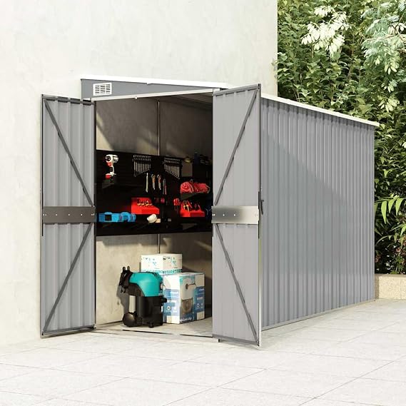Tidyard Large Garden Shed, Galvanized Steel Storage Shed with Lockable Doors 46.5 x 113.4 x 70.1 Inches for Outdoor Tool Equipment and Backyard Organization