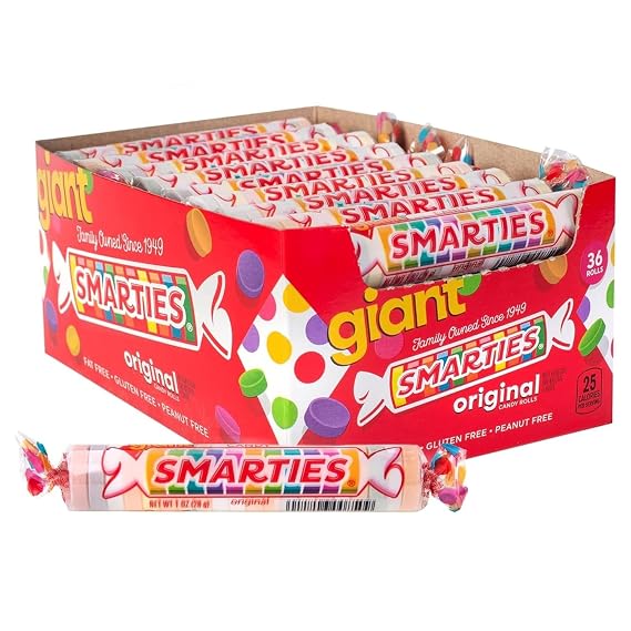Smarties Candy Giant Rolls - Gluten & Vegan Free - Classic Sweetness From Family Owned Company Since 1949, Peanut & Dairy Free - Individually Wrapped Bulk Halloween Candy- 2.2 Pound (Pack of 1)
