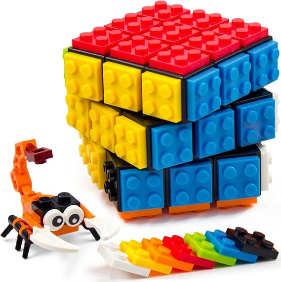 TOYAMBA 3x3 Brick Speed Cube with Building Blocks, Mini Toy Included, Compatible with Lego Cube, Educational Toy (Black)