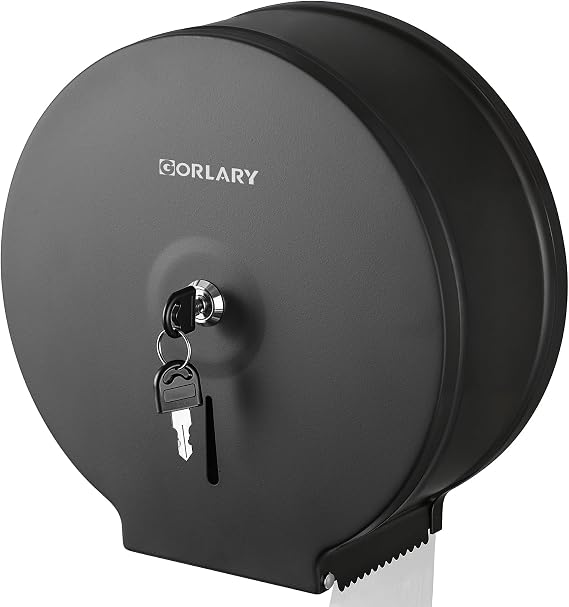 Gorlary Commercial Jumbo Toilet Paper Dispenser with Lock, Matte Black | Wall Mount Stainless Steel Roll Holder, 9 inch Commercial Toilet Paper Roll Holder for Bathroom Office Restaurant