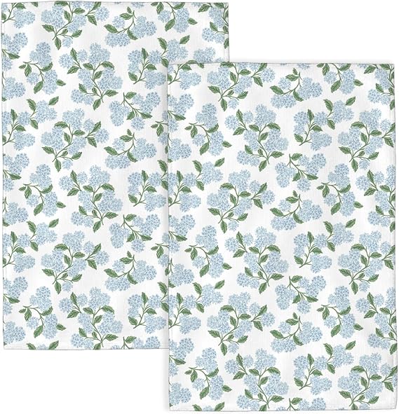 Blue Hydrangea Floral Kitchen Towels Vintage Spring Floral Dish Towel 1624 Inch Soft Absorbent Summer Flowers Hand Cloths for Kitchen Drying Decore Set of 2