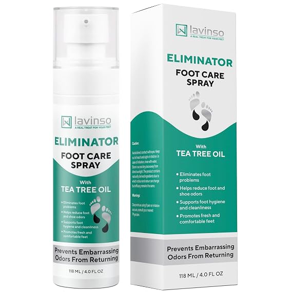 Lavinso Foot Spray - Shoe Deodorizer Spray for Smelly Feet, Odor Eliminator | Eliminate shoe odor and stinky feet - fresh smelling all day. With natural tea tree, lavender, eucalyptus & peppermint oils.
