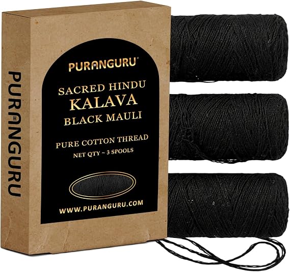 Pure Cotton Black Kalava Moli Thread | 3 Spools x 50 Mtr | Nazar Kala Dhaga