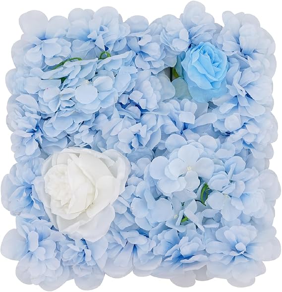 12Pcs Artificial Flower Wall Panel 3D Floral Backdrop Walls15 X 15" Flower Wall Decor Panel Flower Backdrop for Party Home Background Decor, Blue & White