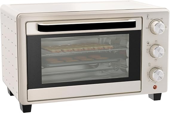 HOMCOM Mini Oven 21L Countertop Electric Grill Adjustable Temp 1400W Cream | Toaster Oven, Timer, Baking Tray, Wire Rack