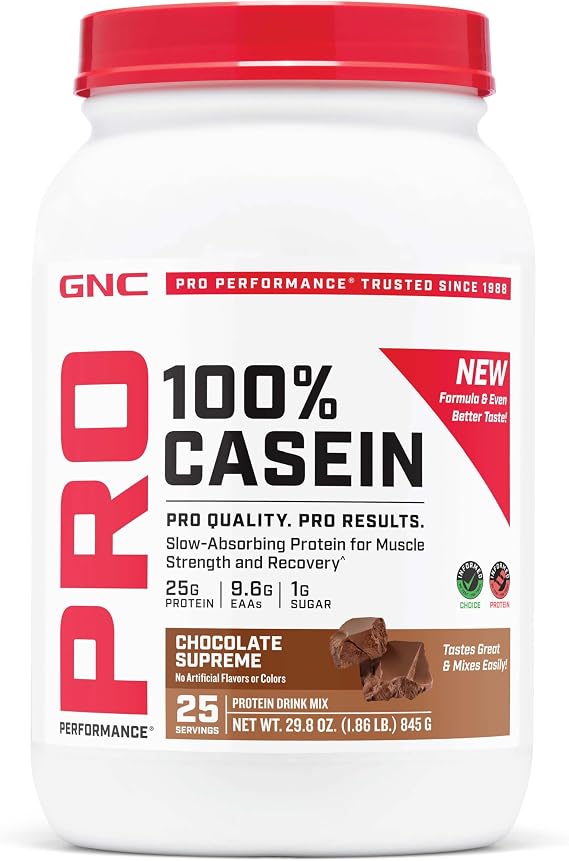 GNC Pro Performance 100% Casein Powder, Chocolate Supreme, 28 Servings | Delivers Slow Digesting Amino Acids for Sustained Muscle Recovery, Gluten-Free, Third Party Tested for Purity and Potency