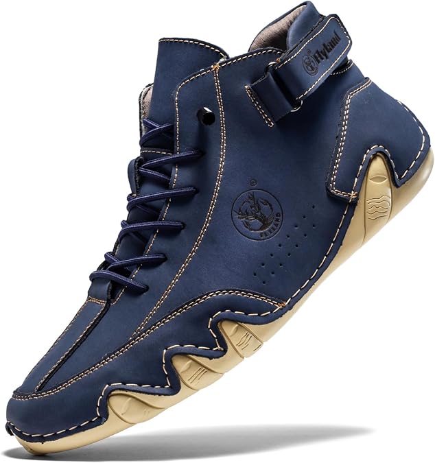 FLYLAND Men's Casual Leather Fashion Sneakers Ankle Chukka Boots Slip On Lightweight Loafers Walking Driving Shoes