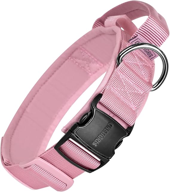 OneTigris Heavy Duty Dog Collar for Medium Dogs with Traffic Handle Pink M