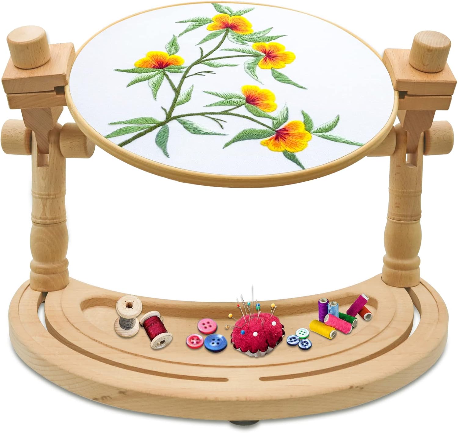 Adjustable Embroidery Stand - Rotated Hands-Free Cross Stitch Hoop Holder, Wood Embroidery Frame Lap Stand for Needlepoint Sewing Craft