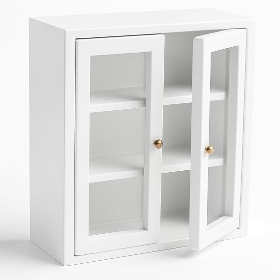 1:12 Scale Wall Cabinet Miniature Wooden Cupboard, Hanging Shelf Storage Upper Display Furniture for Modern Dollhouse Kitchen Pantry, Bathroom, Living Room, Bookshelf Decor, Mini House Accessories