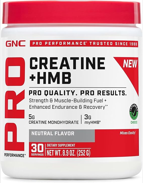 GNC Pro Performance Creatine Monohydrate + HMB, 30 Servings | Creatine and HMB Support Upper and Lower Body Strength, Informed Choice Certified, Gluten-Free and Soy-Free