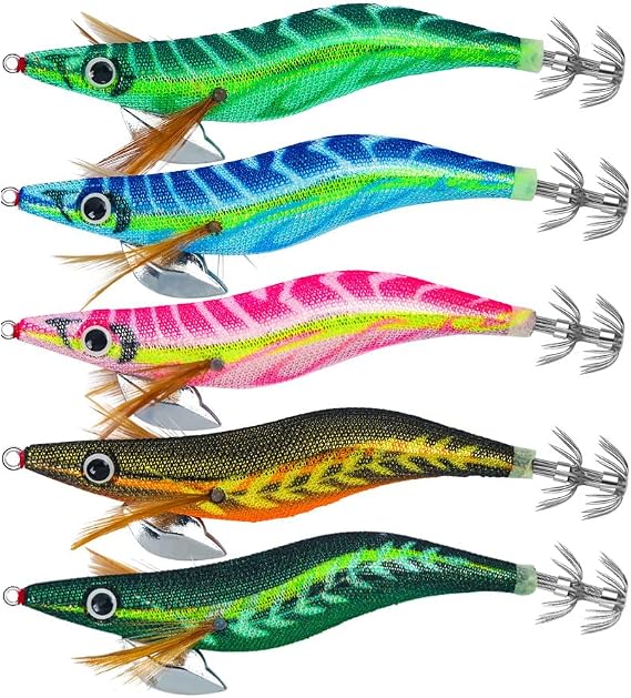 Kmucutie Squid jigs Shrimp Lures Luminous Squid jig Hook Tail Glow in Dark