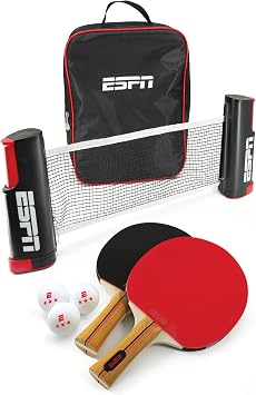ESPN Ping Pong Set Includes 3 Ping Pong Balls, 2 Paddles, Portable Ping Pong Net and Travel Case, Table Tennis Ideal for Kids Games, Family Games, and Game Night