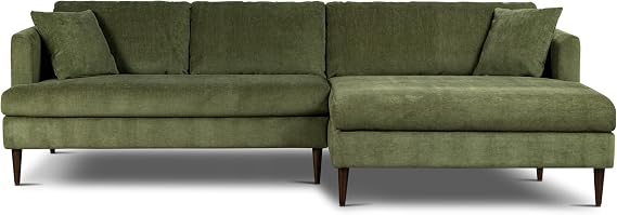 POLY & BARK Lucerne Right-Facing Sectional with Extra-Wide Chaise in Distressed Green Velvet