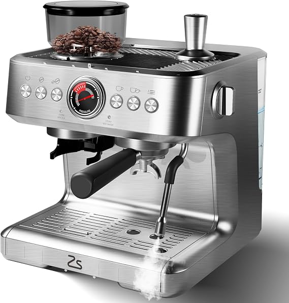 Espresso Coffee Machine, 20 Bar Espresso Machine with Grinder with 30 Grinding Setting, 2.8L Removable Water Tank, 1500W Semi-Automatic Espresso Machines make Latte/Cappuccino for Home