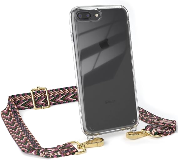 EAZY CASE Handykette - Verstellbares Taschenband kompatibel mit iPhone 8 Plus Schulterriemen Handykordel mit Silikon Hülle Umhängetasche Beere Pink Gold