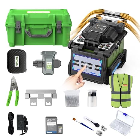 Touch Screen KomShine FX39 Optical Fiber Fusion Splicer Six Motors Core Alignment Fusion Splicer Automatic FTTH Fiber Welding Machine+6s Splicing+16s Heating+48,000 Precision Cleavers