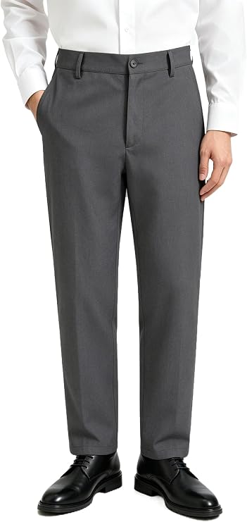Boys' Flat Front Dress Pants for Little Kids Boys Fashion Grey School Uniforms Pants Classic Slacks Trousers with Adjustable Waist Size 10