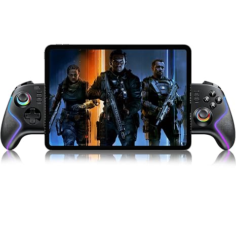 Mobile Gaming Controller for iPad & Tablet (Within 13in) Wireless Gamepad for iPhone/Android Phone with Hall Joystick & Trigger/RGB Light/Turbo/Back Key, Remote Play for PS5/PS4/Xbox/PC, Cloud Game