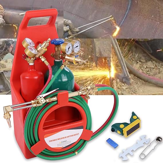 Oxy Acetylene Torch Kit, Portable Welding Cutting Torch with Oxygen and Acetylene Tanks, Tote (Red)