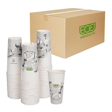 ECO PRODUCTS GreenStripe Compostable 22oz Paper Cups, Case of 1000, Cold Drinks Only, Made With Renewable Resources, Disposable, Lid Available, Plant Based PLA Lined, ASTM Compliant, BPI-Certified