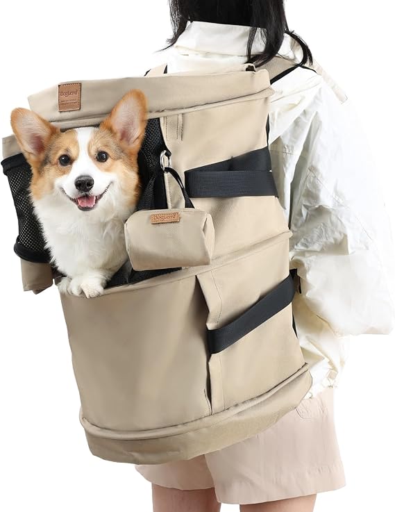 Dog Backpack Carrier Comfortable Travel Bag for Pets Khaki